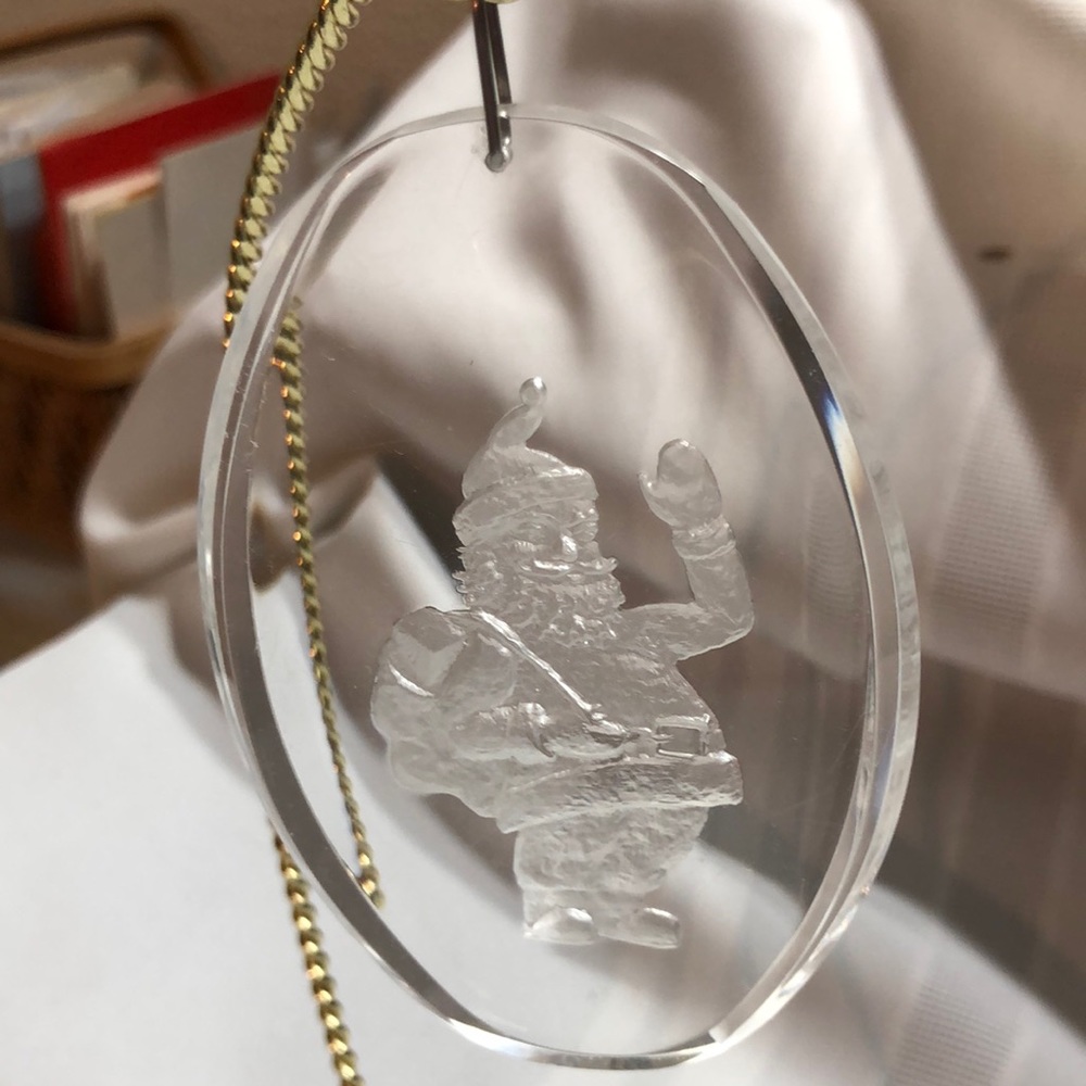 Vintage Ball Corp. Acrylic Christmas Ornament Santa Claus A Medley of Carols